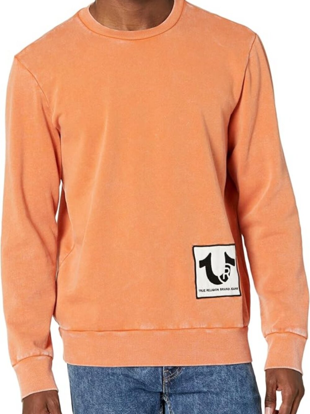True Religion Crewneck Sweatshirt Orange L Fleece Pullover Y2K Streetwear Cozy